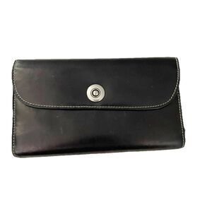 Dopp Black Leather Wallet Silver Snap Designer Old Money Chic